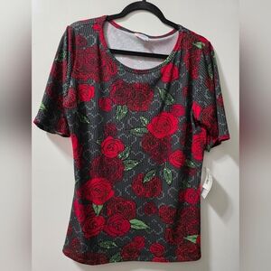 NWT LuLaRoe Black Top Red Roses